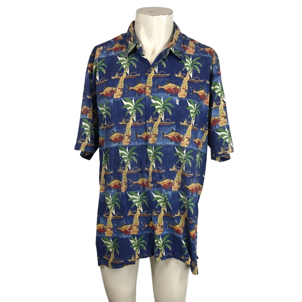 KAHALA- MEN'S XL- BLUE BUTTON COLLARED 100% COTTON HAWAIIAN SHIRTT